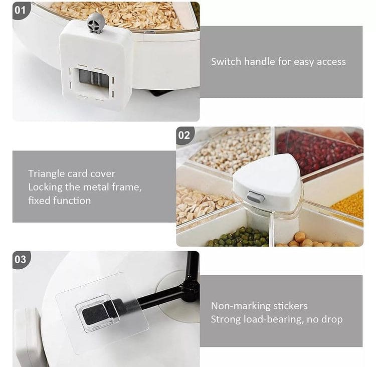 Wall Mounted 6 Grids Grain Storage Wheel, Rotatable Cereal Container, 6 in 1 Rotatable Wall Mounted Rice And Pulses Container Wall Mounted 6 Grids Grain Storage Wheel, Rotatable Cereal Container, 6 in 1 Rotatable Wall Mounted Rice And Pulses Container